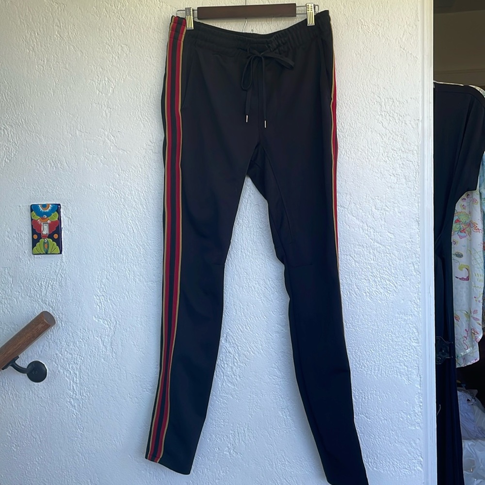 PACSUN Retro Black Joggers Unisex Red&Gold‎ Stripes Tie Waist and Pockets M